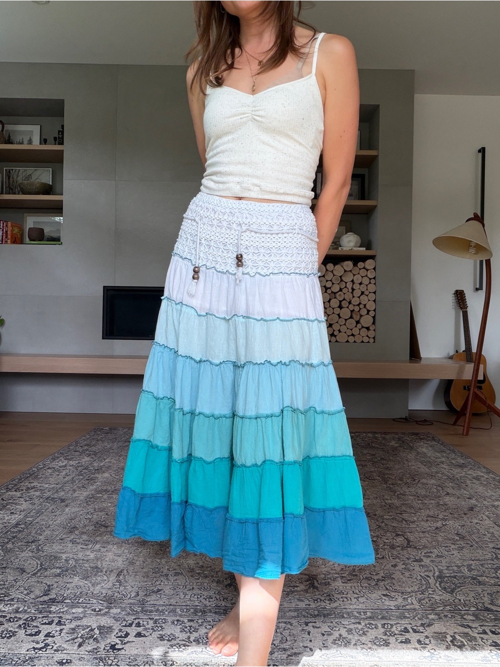 Vintage Boho Tiered Ombre Midi Skirt - xs to small